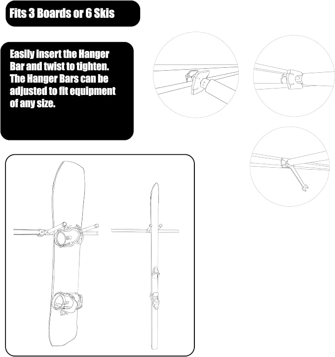 UNERAK- Ski and Snowboard Hanger Bar Accessory Kit, Pack of 6