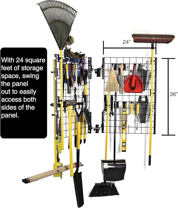 Wall Mounted Pivoting Garage Organizer Panel, 22 Piece Kit (Double Panel)